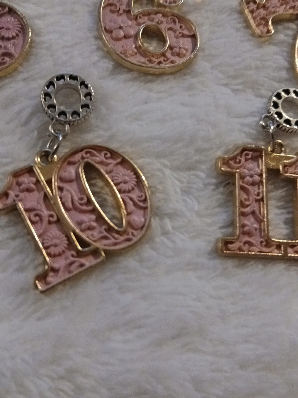 💲 Pink & Gold Number Charm Pendants - YOUR CHOICE [5, 6, 7, 9, 10, 11 & 12]
